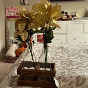 Glass Bottles set- Gold Poinsettias